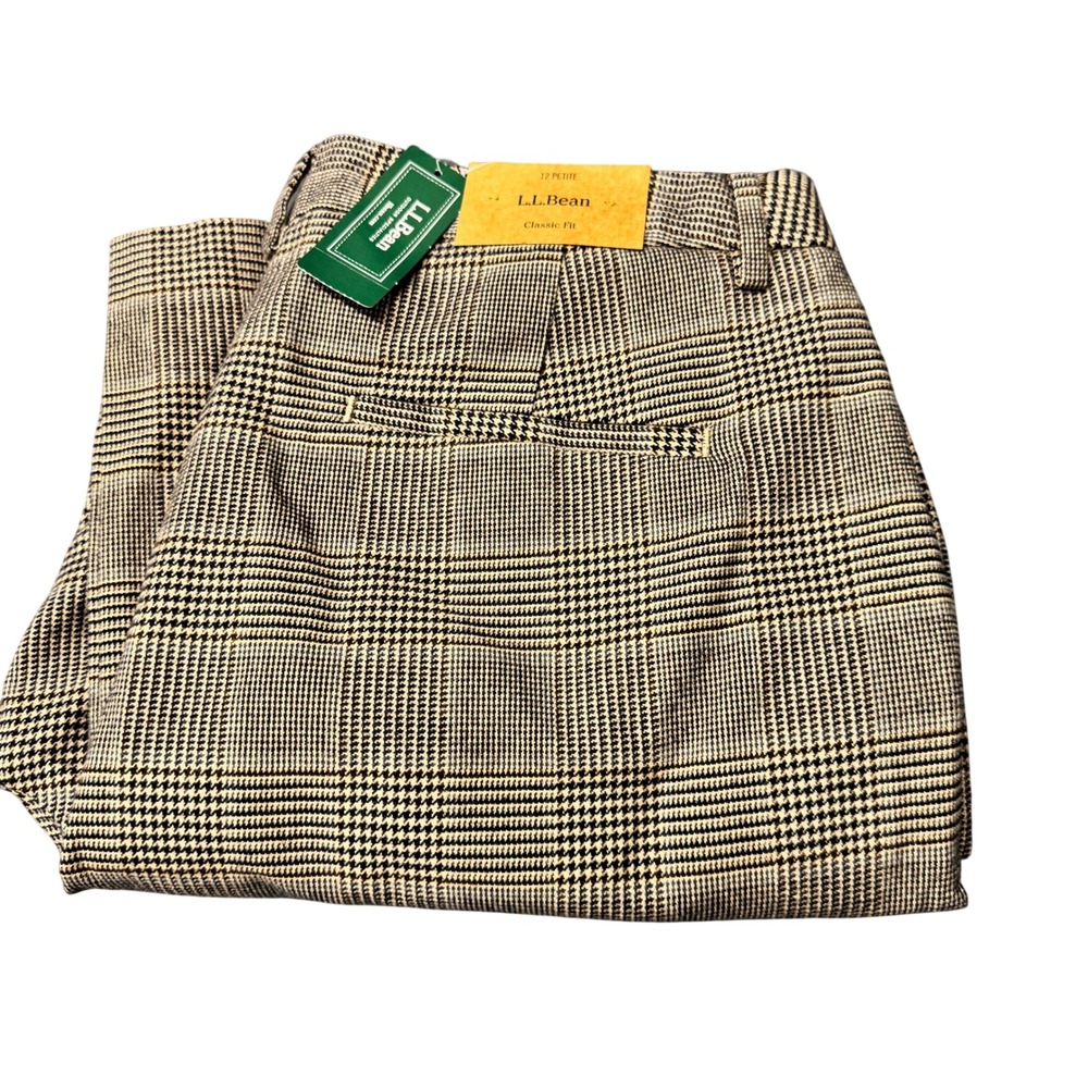 LL Bean Pants Womens 12 Petite (32x28) Weekend Plaid Brown Lined Classic Fit NEW
